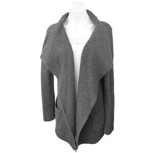 James Perse Gray Wool Alpaca Chunky Knit Draped Oversized Cardigan Sweater Top 3